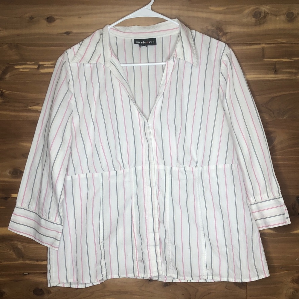 Style & Co Stripped Collared Blouse